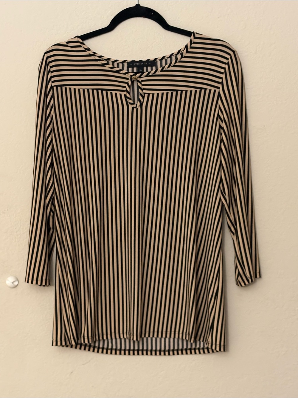 Striped Black & Cream Keyhole Women's Blouse